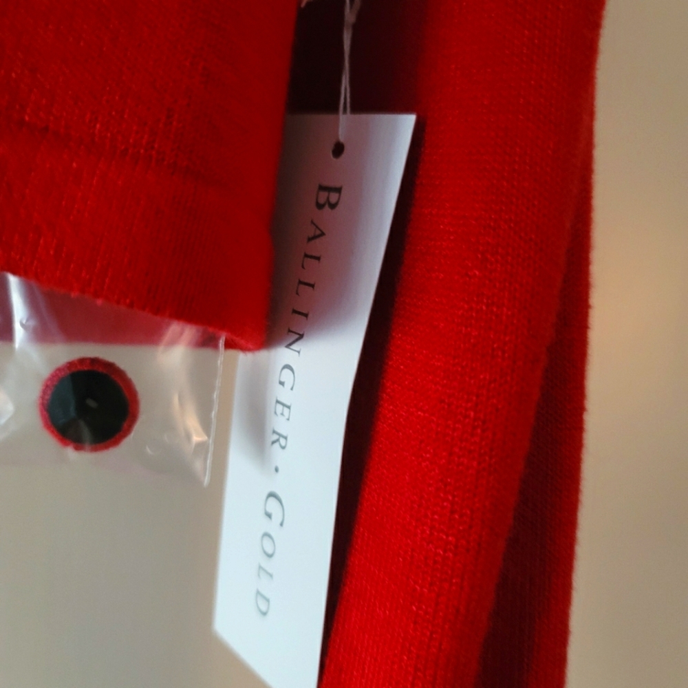 Red cardigan with button out shawl collar (faux fur), M, w tags, Ballinger Gold - Picture 3 of 4
